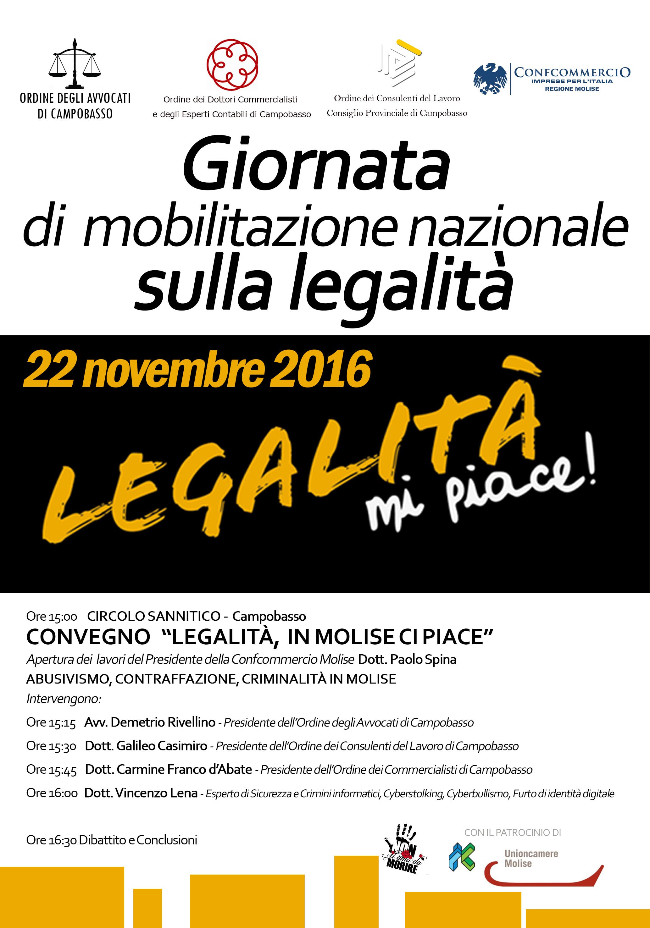 Campobasso, Giornata di mobilitazione nazionale “Legalità, mi piace!” martedì 22 novembre