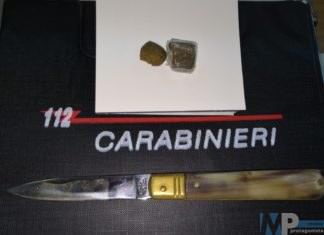 AGNONE (IS): Carabinieri di Agnone sorprendono un giovane della provincia di Chieti con Hashish ed un coltello a serramanico.