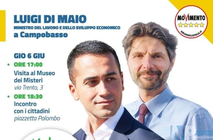 Oggi luigi Di Maio a Campobasso a sostegno del candidato sindaco Roberto Gravina al ballottaggio.